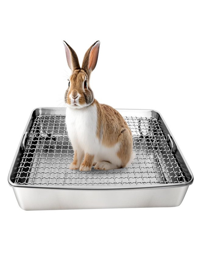 AGGQQA Rabbit Litter Box Stainless Steel Bunny Litter Box Small Animal Toilet Pan Metal Grid for Ferret Galesaur Chinchilla Bunny - Image 1